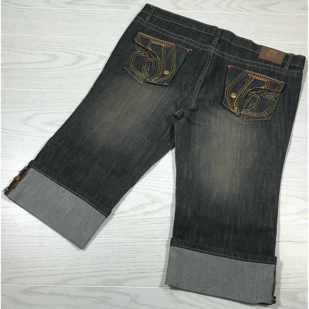 Vintage Hip Hop DMX Ruff Ryders Jeans Women 11/12 Dark Wash Capri Cuffed Jorts